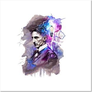 NIKOLA TESLA WATER COLOR PORTRAIT Posters and Art